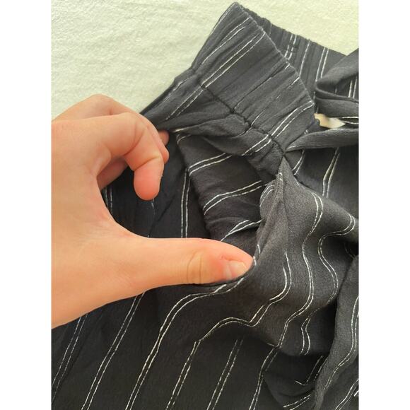 Wilfred Faun Black White Pinstripe Wide-Leg Pants Sz XS Pull-On Tie Waist - Picture 6 of 12